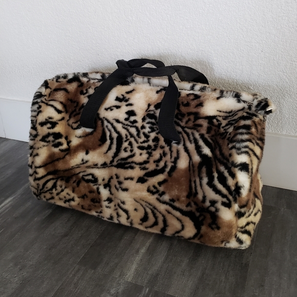 Brown Faith Knight Faux Fur Animal Print Duffle - Picture 2 of 4